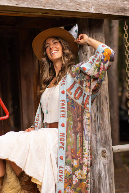 Love Language Printed Long Duster Bamboo Kimono Robe