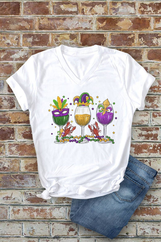 Mardi Gras Wine Glasses, Unisex V-neck T-Shirt