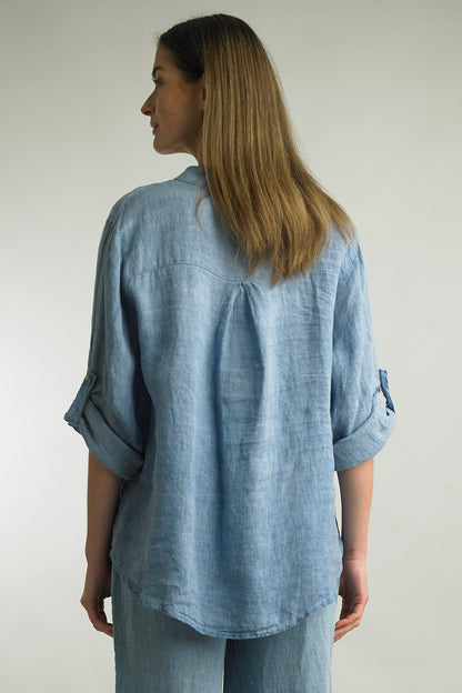 Women's Washed Linen, 1/2 button top