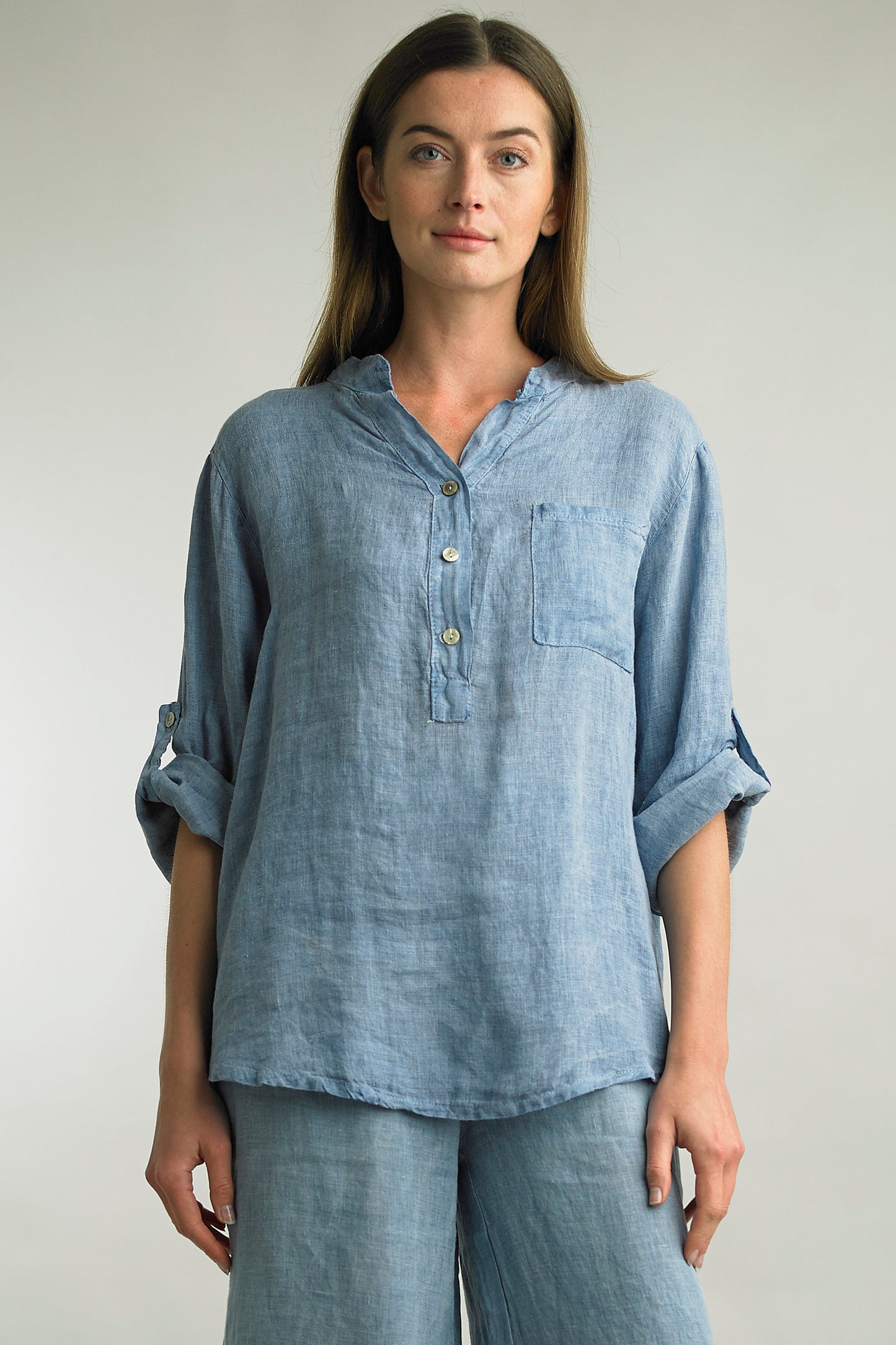 Women's Washed Linen, 1/2 button top