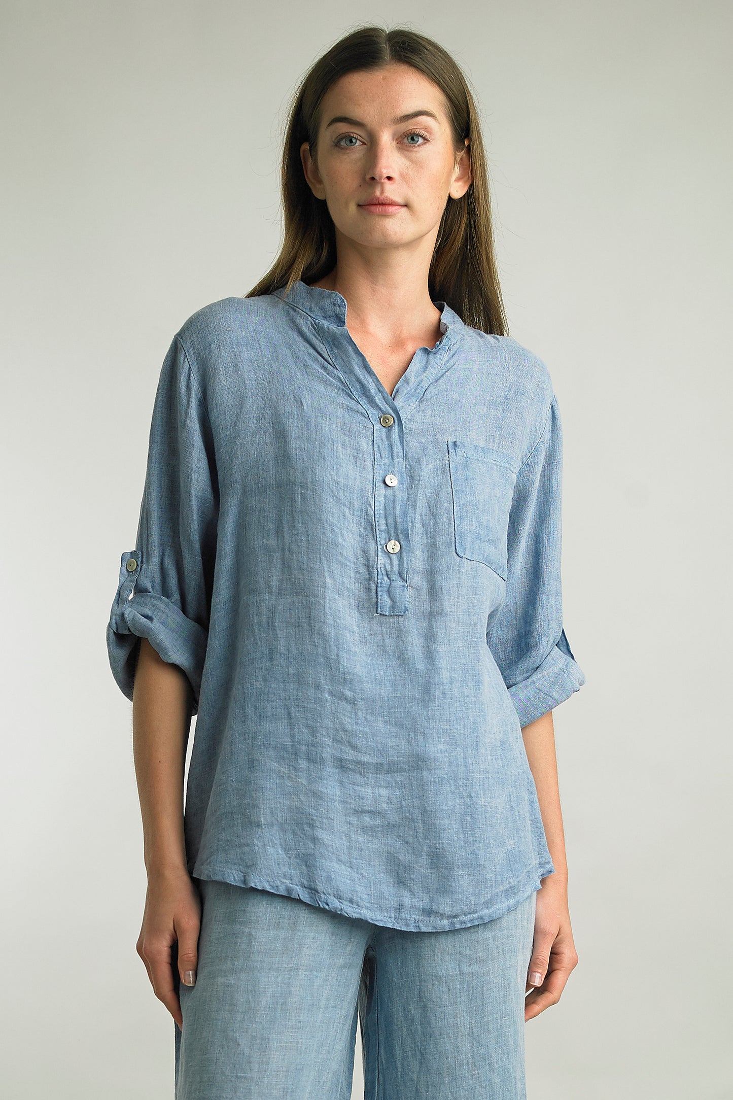 Women's Washed Linen, 1/2 button top