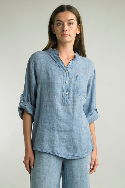 Women's Washed Linen, 1/2 button top