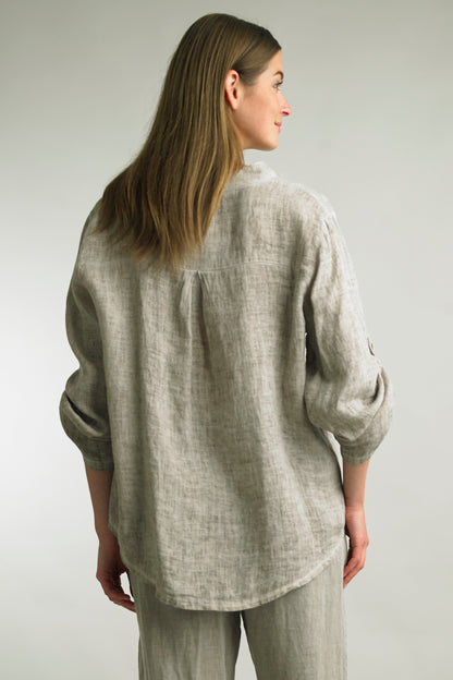 Women's Washed Linen, 1/2 button top