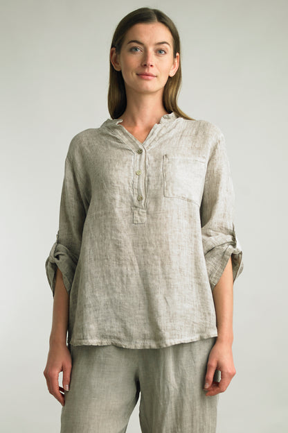 Women's Washed Linen, 1/2 button top