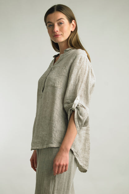 Women's Washed Linen, 1/2 button top