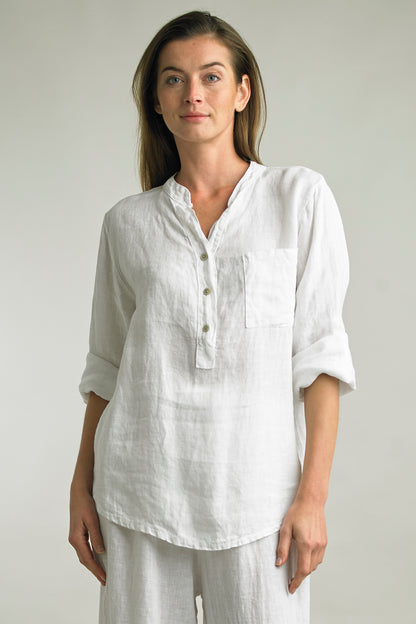 Women's Washed Linen, 1/2 button top