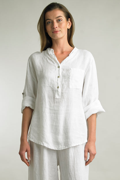 Women's Washed Linen, 1/2 button top