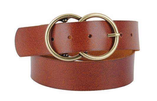 Double Circle Buckle Leather Belt: Wide