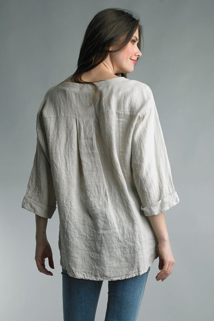 Women's Linen Tunic Top with v-neck plackard