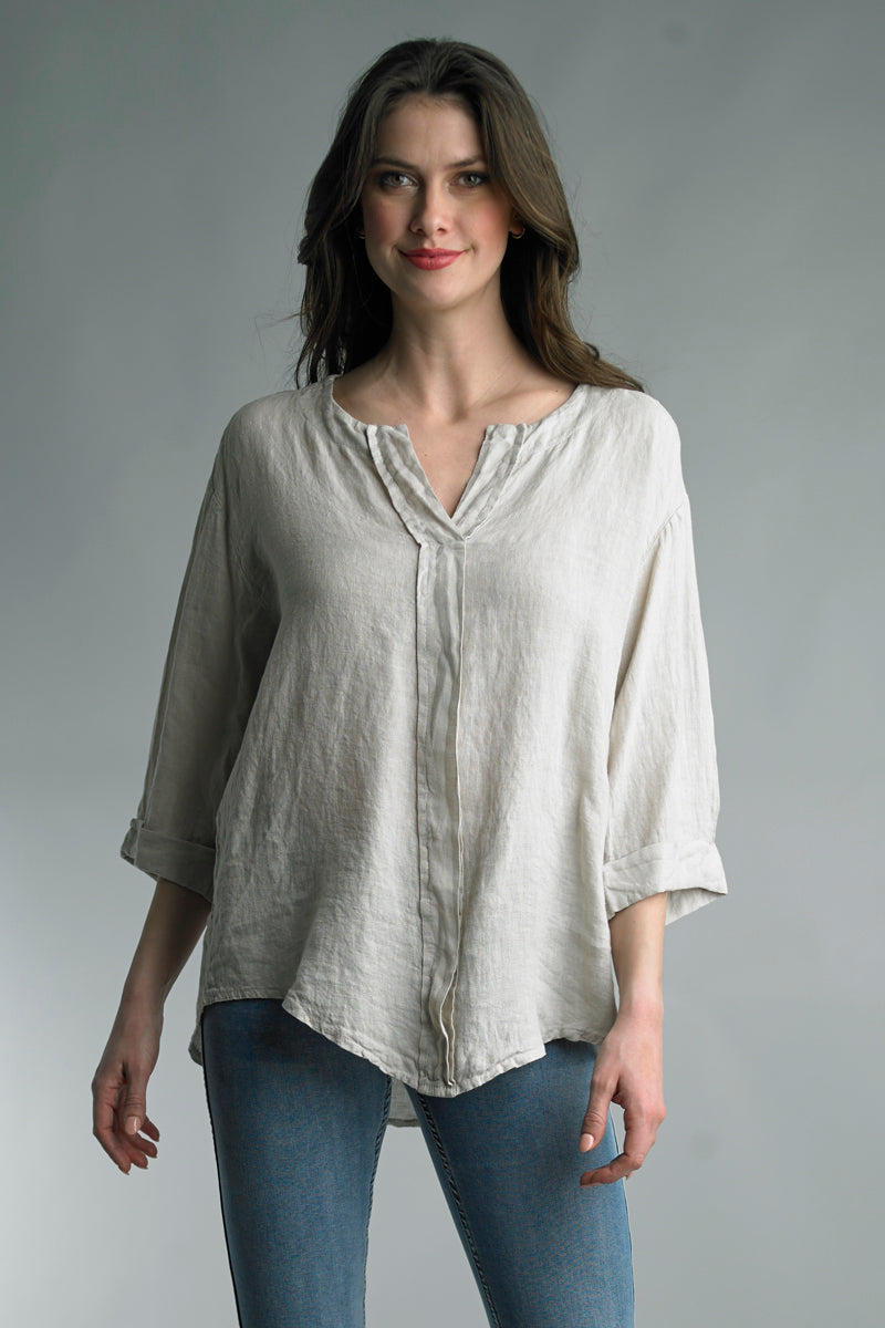 Women's Linen Tunic Top with v-neck plackard