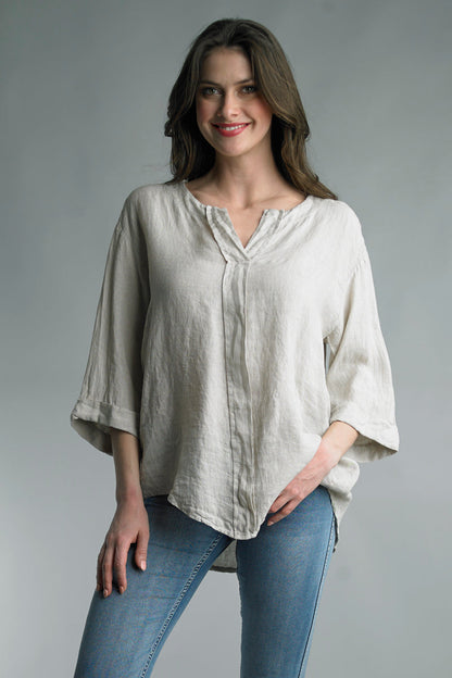 Women's Linen Tunic Top with v-neck plackard