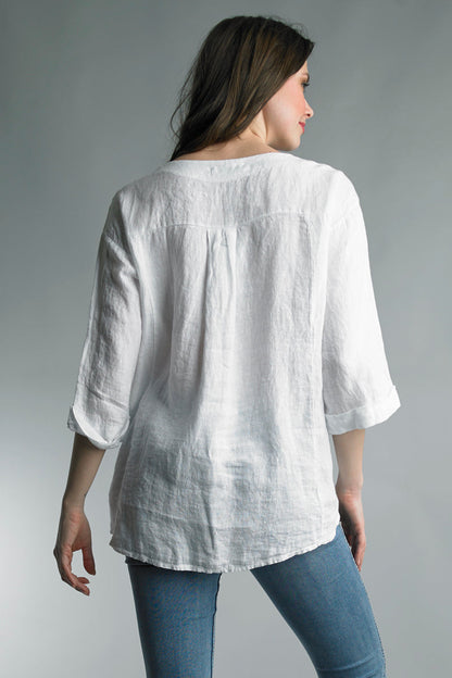 Women's Linen Tunic Top with v-neck plackard