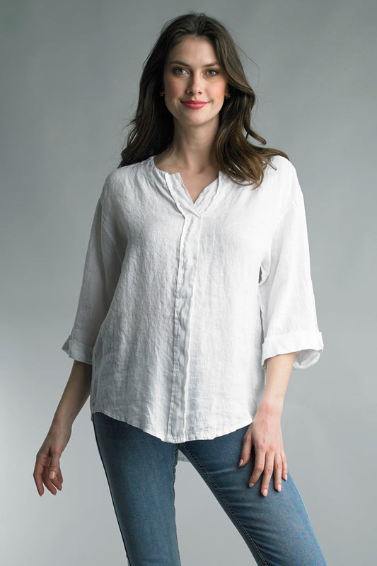 Women's Linen Tunic Top with v-neck plackard