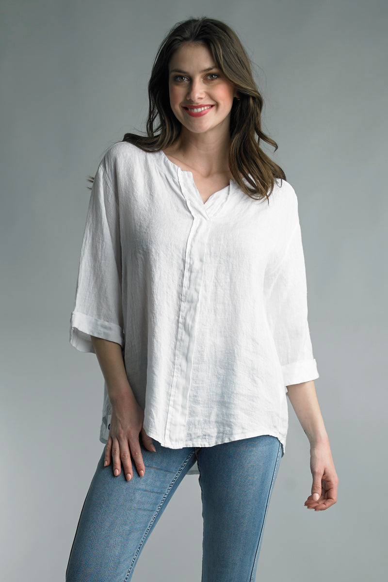 Women's Linen Tunic Top with v-neck plackard