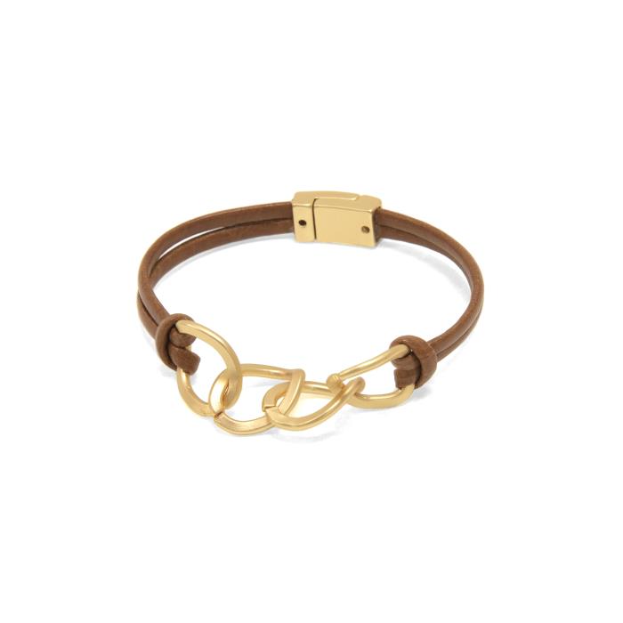 Cognac Leather W/Gold Links Bracelet