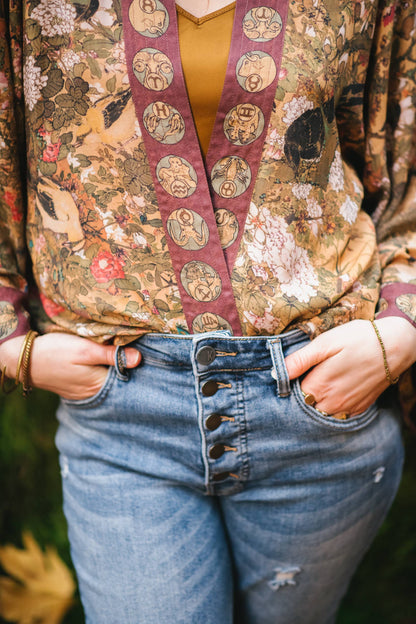 Dream Weaver Cropped Bamboo Kimono Cardigan with Zodiac