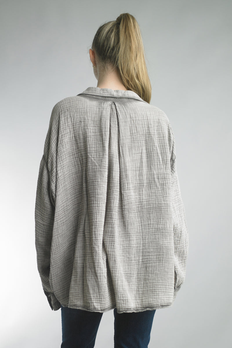 Women's gauze Button down oversized washed top with collar