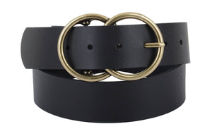 Double Circle Buckle Leather Belt: Wide