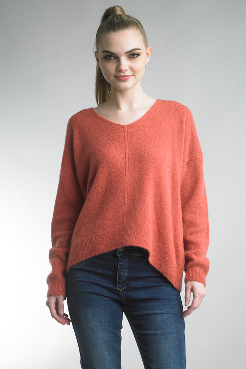 Women's lightweight v-neck fuzzy sweater