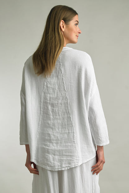 Women's 3/4 sleeve, 1/2 button, washed linen top