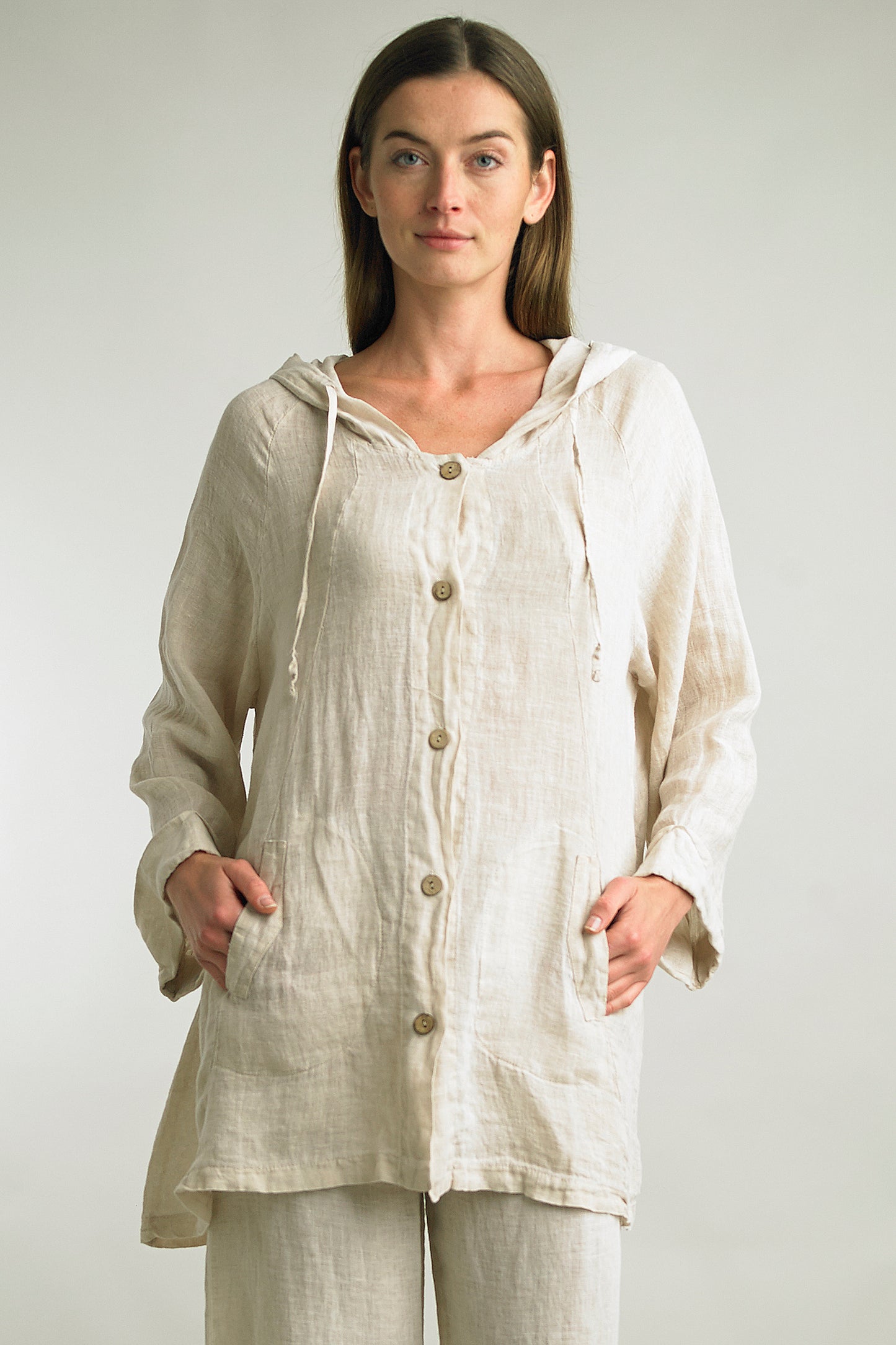 Women's Washed Linen Hooded Jacket