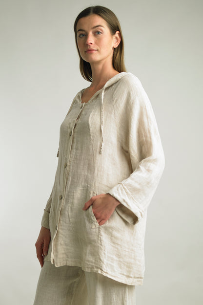 Women's Washed Linen Hooded Jacket