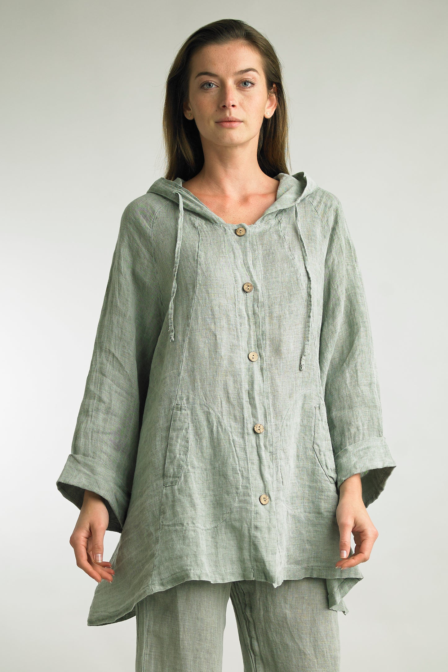 Women's Washed Linen Hooded Jacket