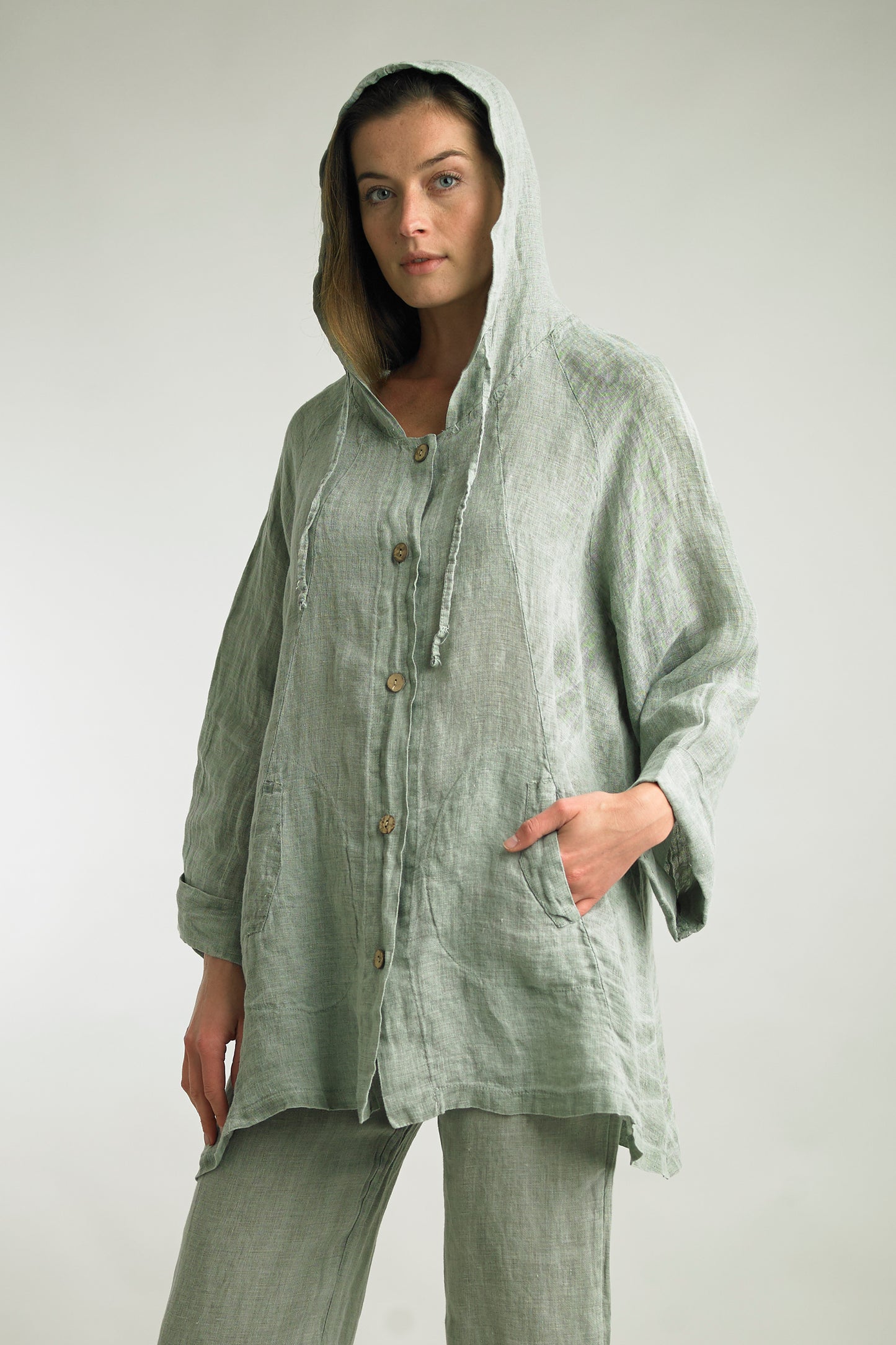 Women's Washed Linen Hooded Jacket