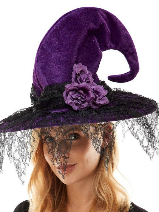 Purple Lace Velvet Witch Hat