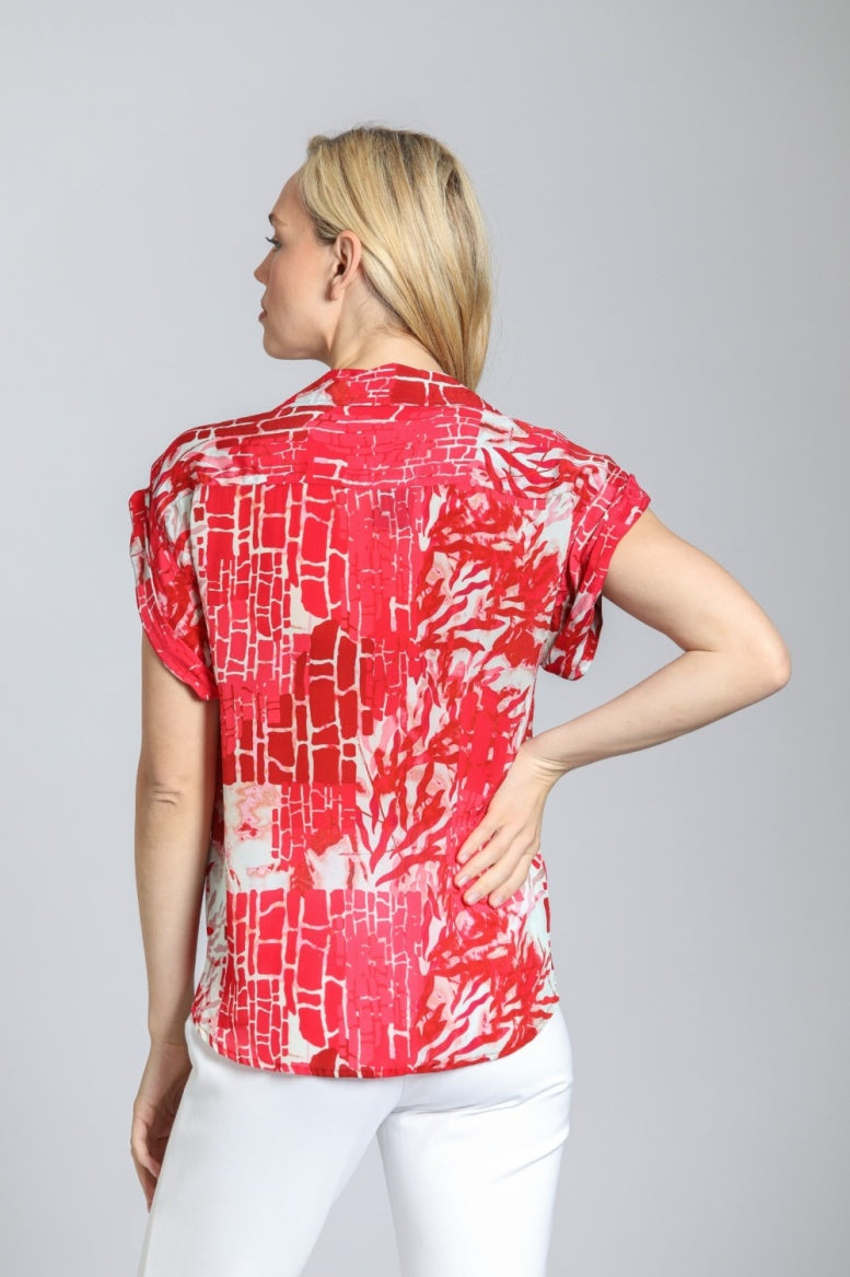 Women's Printed Wrap Blouse with Tabbed Cuffs