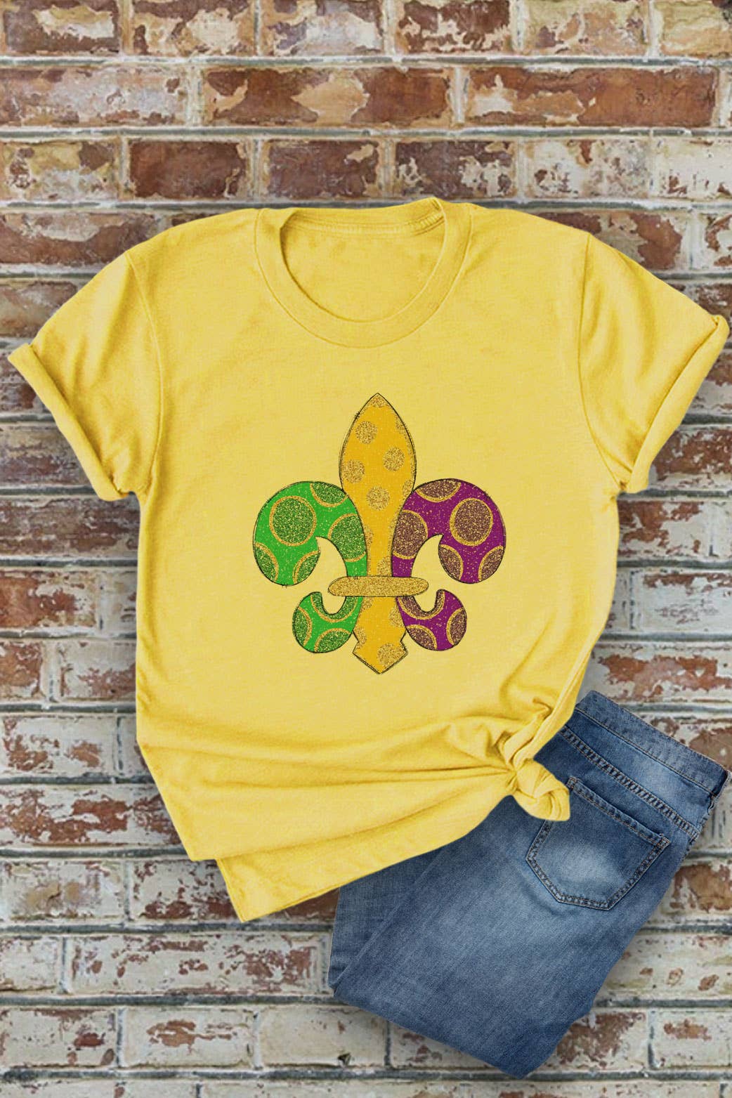 Fleur De Lis, Mardi Gras, Unisex Round Neck T-Shirt