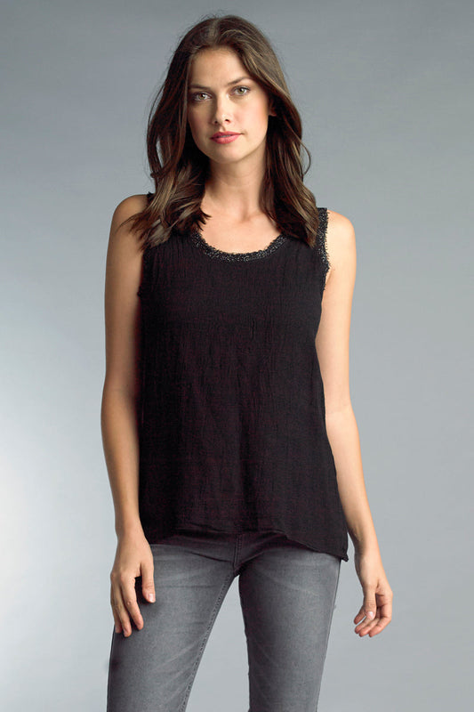 Sleeveless Linen/Cotton Hi/Lo Top