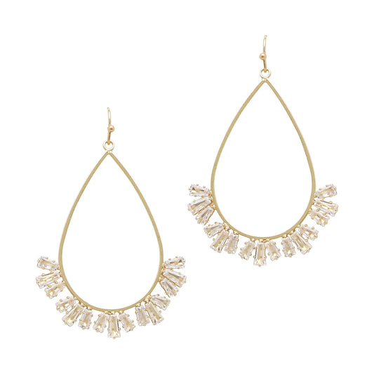 Gold Teardrop with Clear Glass Crystal Accents Earrings