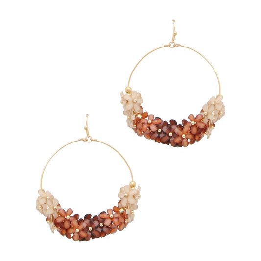 Ombre Flowers on Gold Hoop 2" Earring