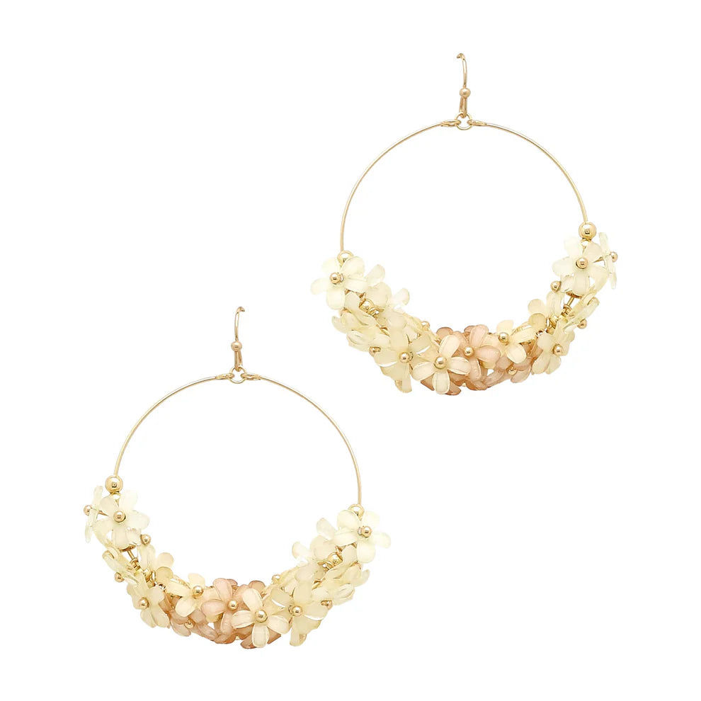 Ombre Flowers on Gold Hoop 2" Earring