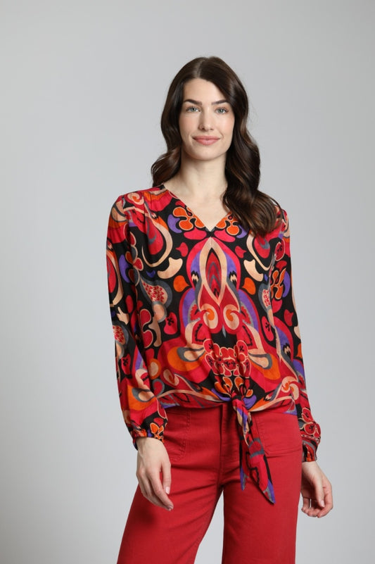 V-Neck Tie Front Top floral print