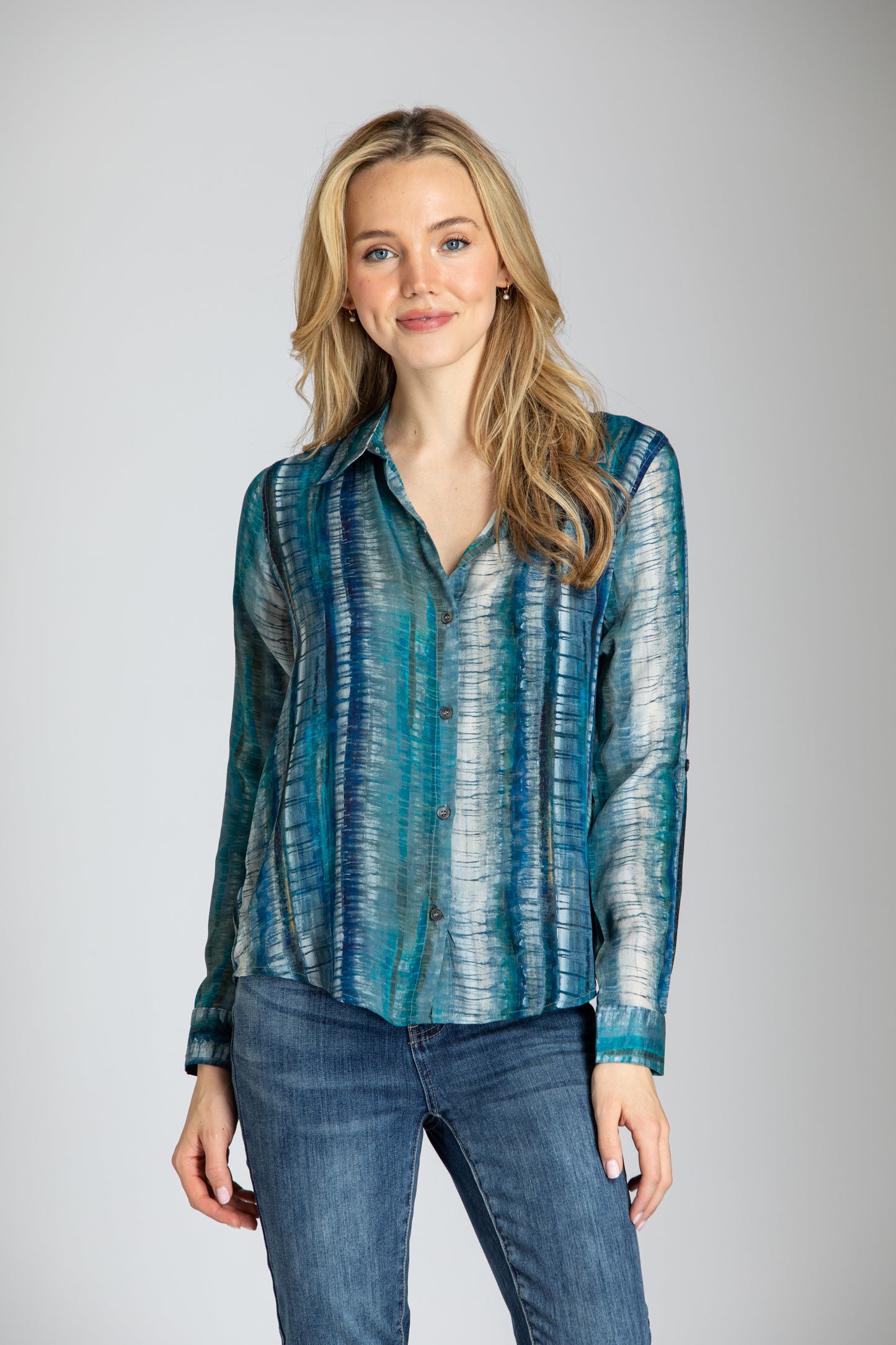 Women's Button-up Top with roll-up sleeve A-897D