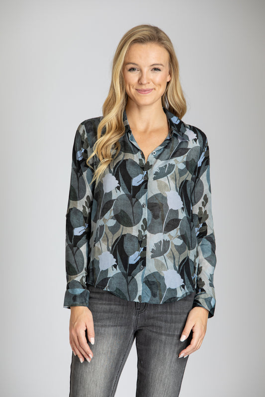 Button-up Top with roll up sleeve B-129D