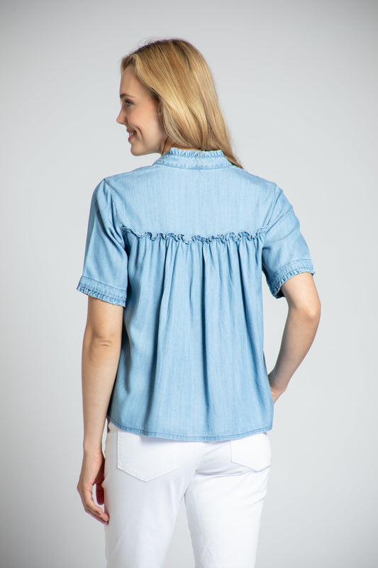 Women's Short sleeve tencel shirt with ruffle detail