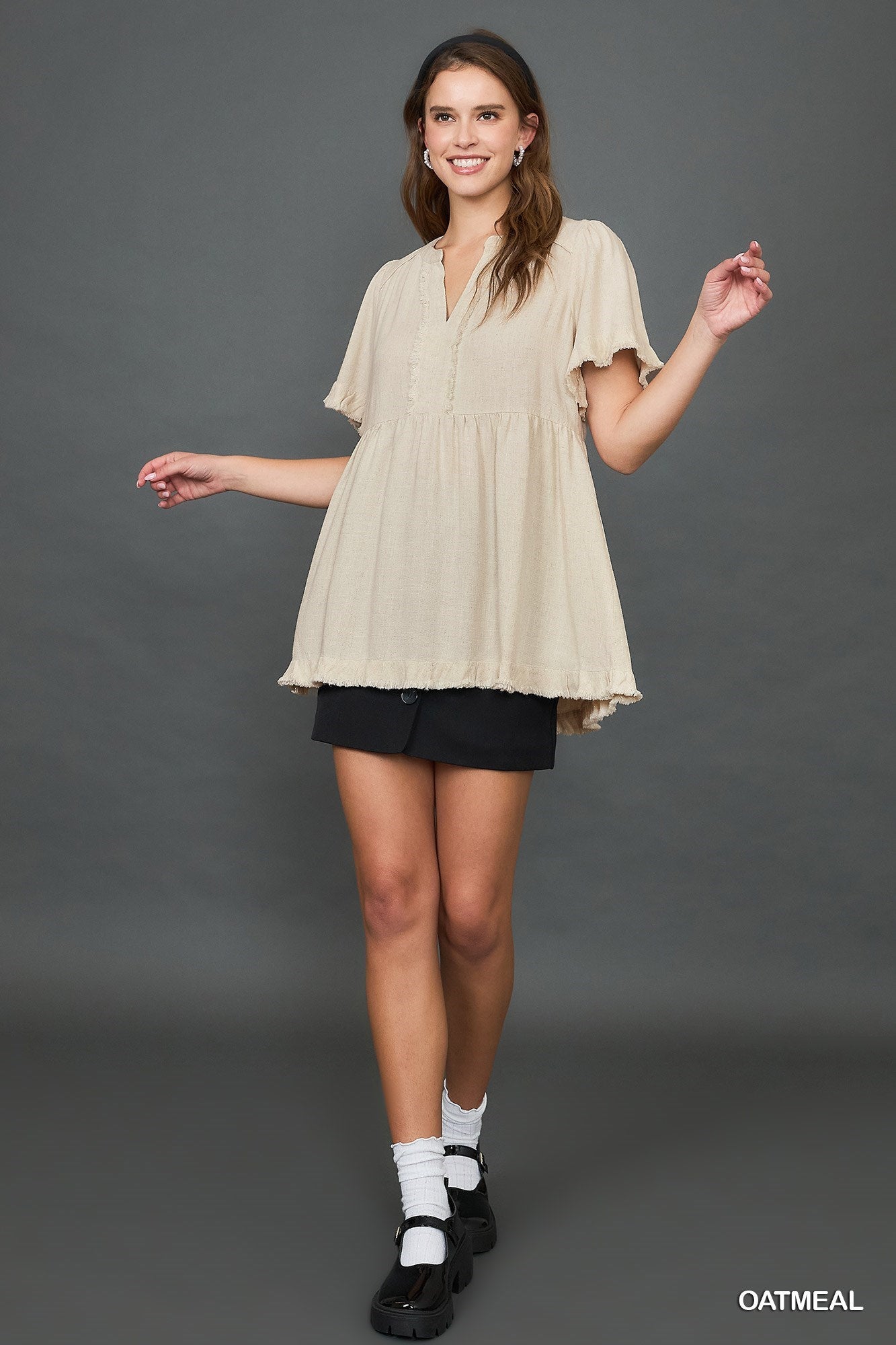 Women's Linen Split Neck Top