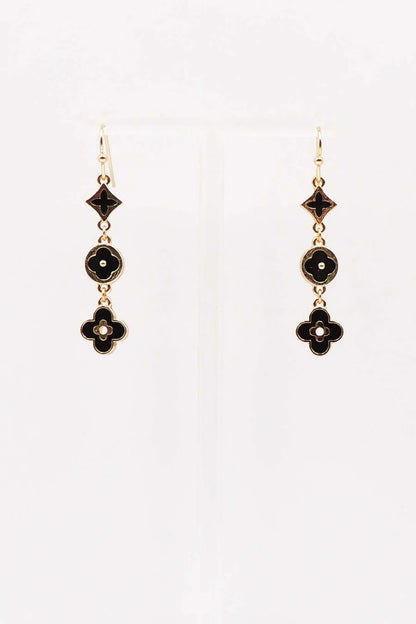 Gold with Enamel Clover Drop 1.5" Earring