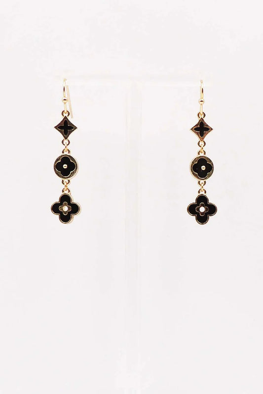 Gold with Enamel Clover Drop 1.5" Earring