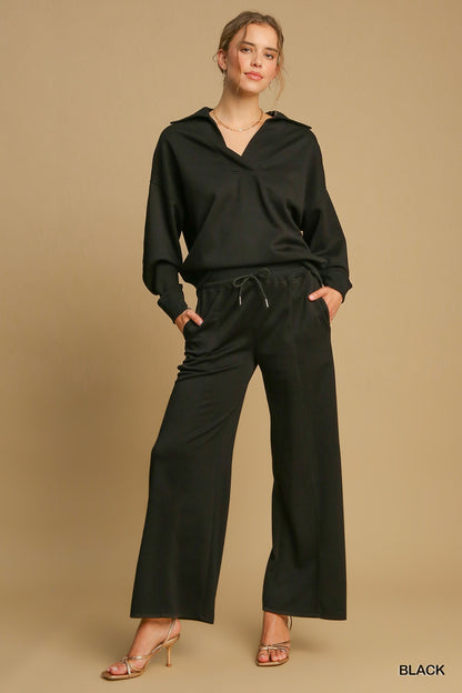 Neoknit Highwaist Pull On Wide Leg Sweatpants w/ Drawstring