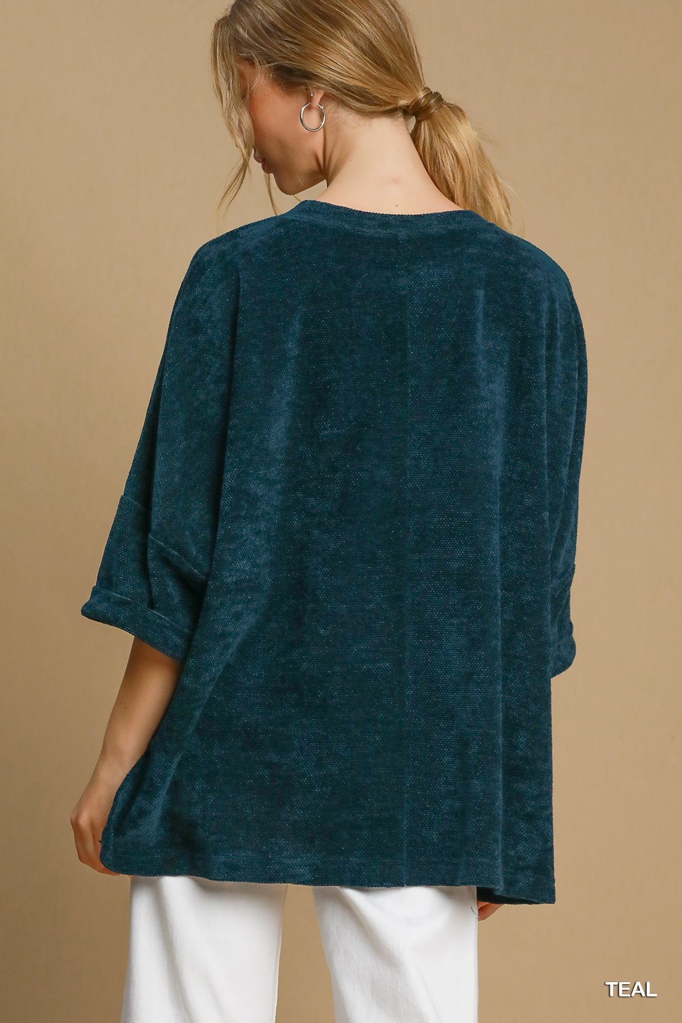 Chenille Oversize Round Neck Women's Top