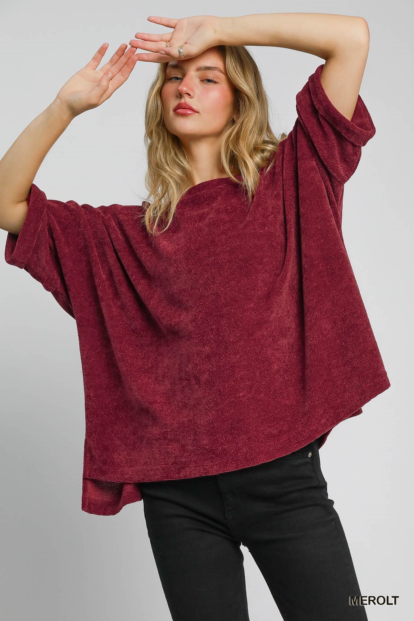 Chenille Oversize Round Neck Women's Top