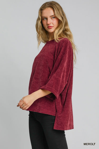 Chenille Oversize Round Neck Women's Top