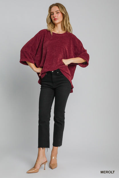 Chenille Oversize Round Neck Women's Top