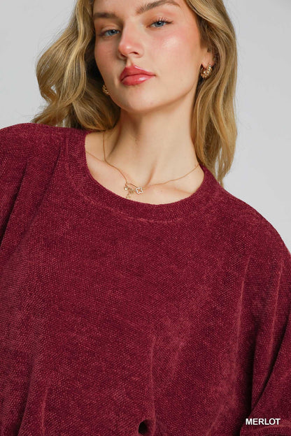 Chenille Oversize Round Neck Women's Top