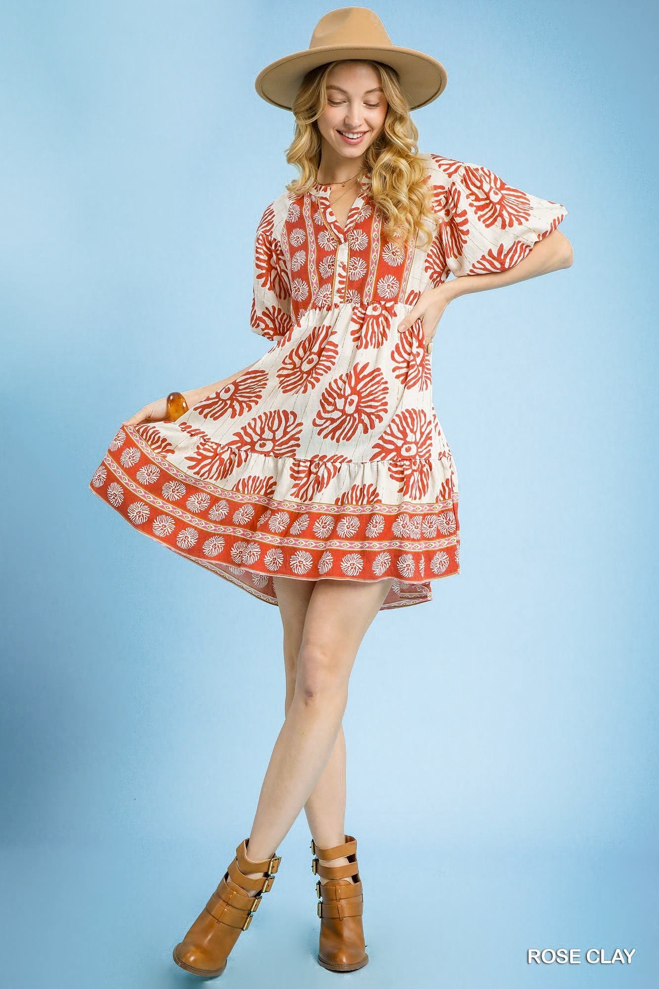 Women's Dress with Mandarin collar and bubble sleeve