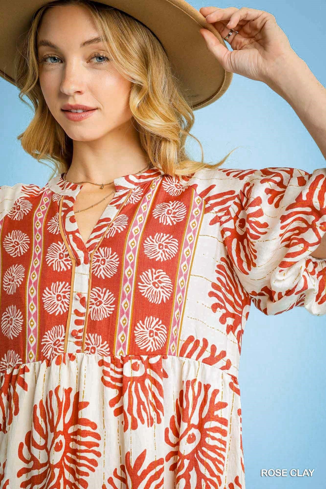Women's Dress with Mandarin collar and bubble sleeve